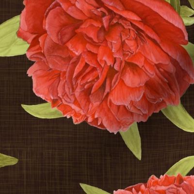 Watercolour Vintage Peony on Brown - Large Scale