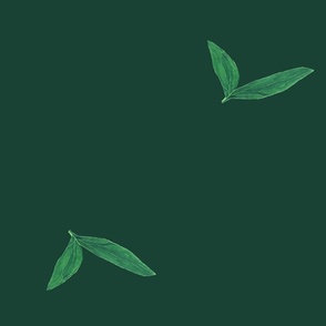 Watercolour Peony Leaves on Emerald Green - Medium Scale