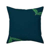 Watercolour Peony Leaves on Emerald Navy - Large Scale