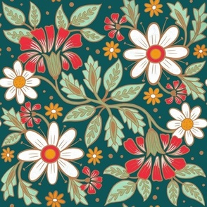 Folk Art Floral Tile | LG Scale | Red, Green