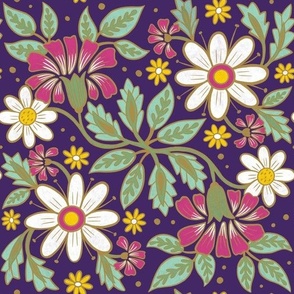 Folk Art Floral Tile | LG Scale | White, Purple