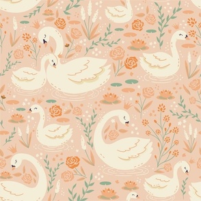 The Swan Princess - seamless pattern design - orange