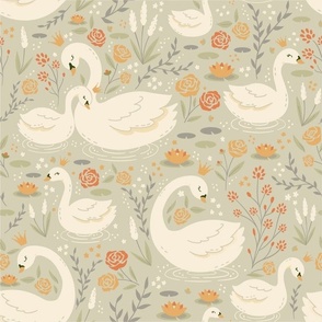 The Swan Princess - seamless pattern design - green