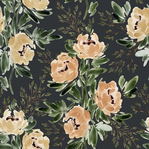 Jumbo - Watercolour Peach and Beige Floral Bouquet - Sophie Florals - Charcoal Brown - Leaves, Foliage 