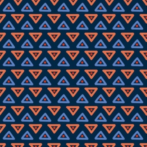 Doodle Geometry - Triangles and Dots - Blue and Orange - Dark Blue BG