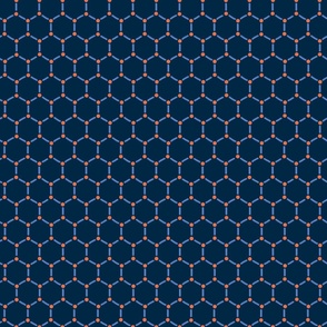 Doodle Geometry - Shapes and Stripes - Hexagon - Blue and Orange - Dark Blue BG