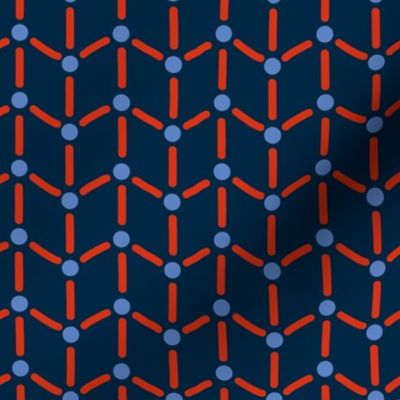 Doodle Geometry - Dots and Stripes - Herringbone - Blue and Orange - Dark Blue BG