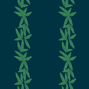 Peony Leaves Stripes on Navy - Small Scale