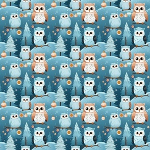 Blue Christmas Owls 1