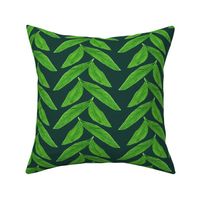 Watercolour Chevron Leaves on Emerald Green - Medium Scale