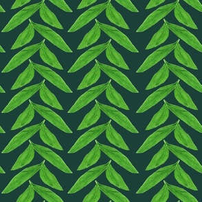 Watercolour Chevron Leaves on Emerald Green - Medium Scale