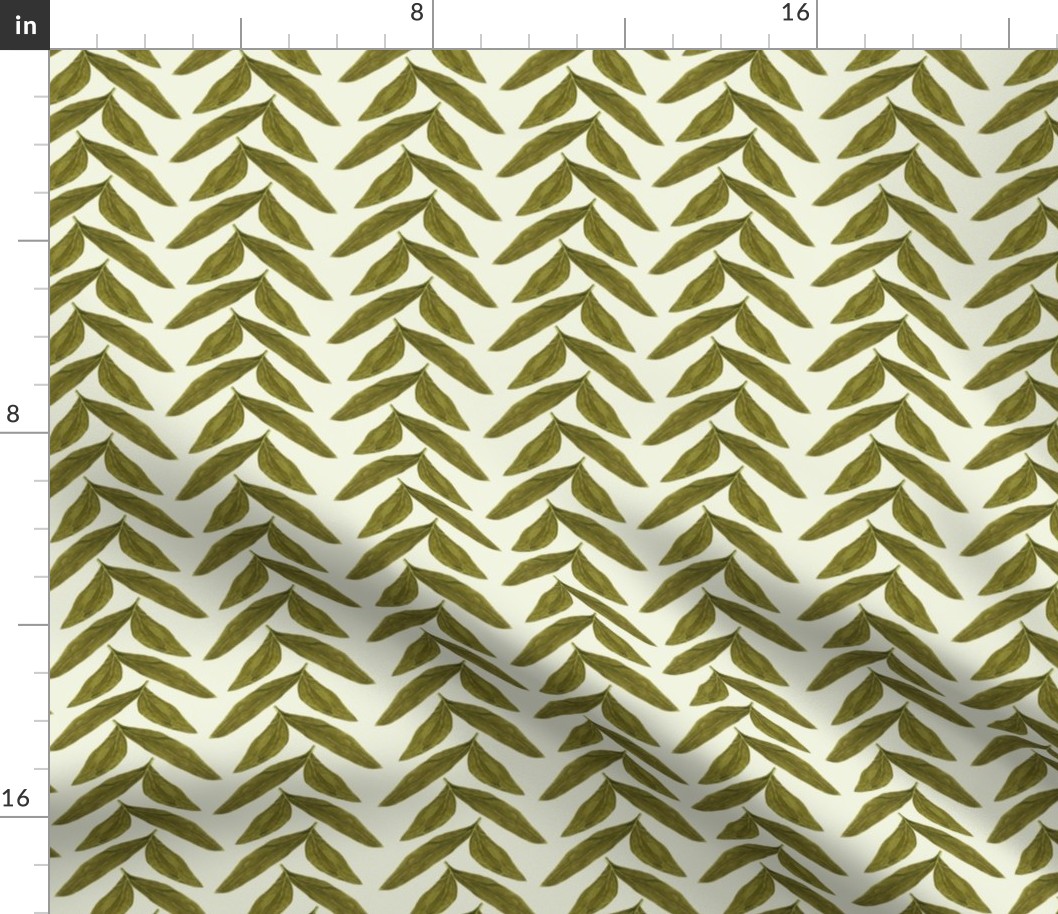 Warm Neutral Chevron Leaves on Ivory - Small Scale