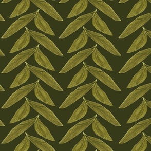Warm Neutral Chevron Leaves on Moss - Large Scale