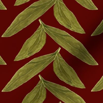 Watercolour Chevron Leaves on Burgundy - Large Scale