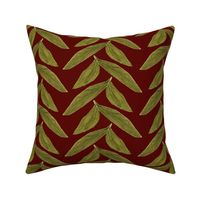 Watercolour Chevron Leaves on Burgundy - Large Scale