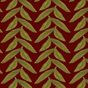 Watercolour Chevron Leaves on Burgundy - Large Scale