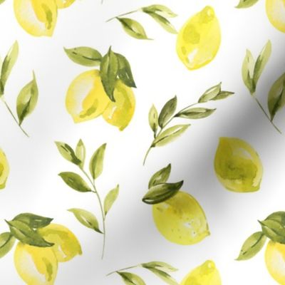 Watercolor rustic lemons on white