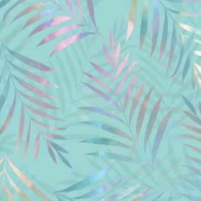 Pastel Palms on Aqua 150