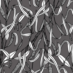 Modern Graphic Linear Leaves on Dark Gray