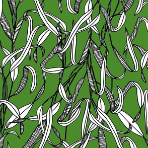 Bold Graphic Lined Leaves on Bright Green