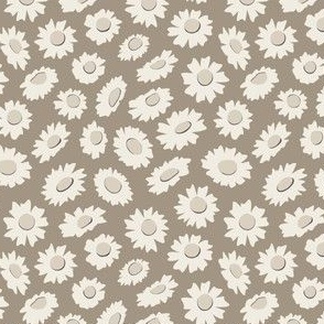 daisies - bone beige _ creamy white _ khaki brown _ purple brown - ditsy floral