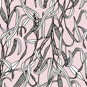 Bold Linear Leaves on Soft Pink