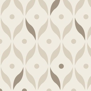 dots and leaves - bone beige _ creamy white _ khaki brown - simple retro geometric