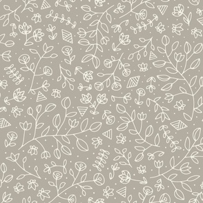 flowers and shapes - cloudy silver taupe 02 _ creamy white - small scale hand drawn floral