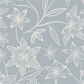 flowy flowers - creamy white_ french grey blue 02 - blue and white floral