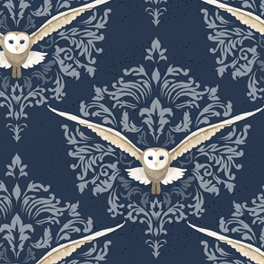 Barn Owls Damask - Custom 15 inch Wingspan