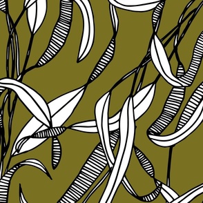 Large Scale Linear Leaves on Olive Green