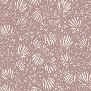 fronds and flowers - creamy white _ dusty rose pink - small scale micro ditsy floral