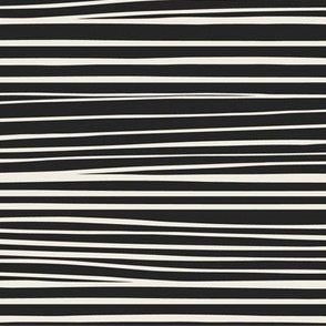 Hand Drawn Horizontal Stripes | Creamy White, Raisin Black | Black and White Contemporary 02