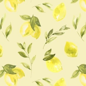 Watercolor rustic lemons on yellow