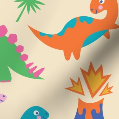 Cute Dinosaurs - Bright Retro Colors - JUMBO