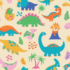 Cute Dinosaurs - Bright Retro Colors - JUMBO