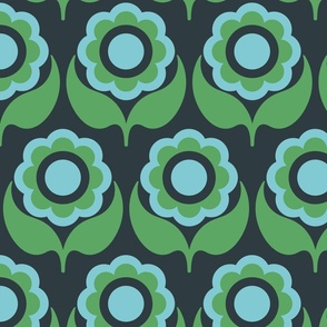 Retro Mid Century Modern Abstract Flowers - Pantone Mega Matter Color Palette - Green + Blue - JUMBO