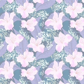 Floral Pastel Pink Flowers and Pastel Purple Leaves