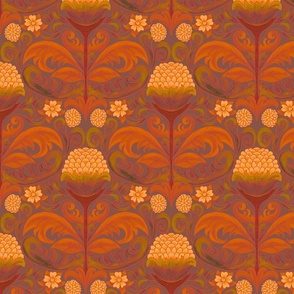 Art Deco Autumn Floral: Rustic Hues of Orange, Brown, and Beige