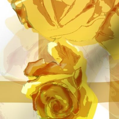 yellow rose and windowpane check - large