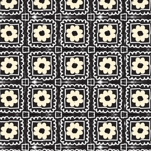 Correopsis (Black & Cream) || block print postage stamp flowers