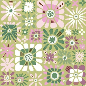 preppy pink and green 70s floral normal scale