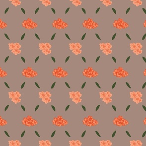 Bright Orange Flowers Floral Pattern On Taupe - Large Scale