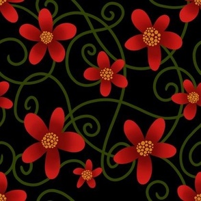 Fox Meadow Red Flowers Coordinate Large Scale