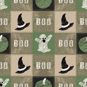 Halloween Embroidery Boo - Green and Tan