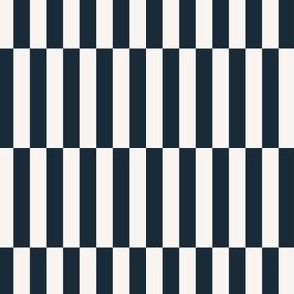 Smaller scale rectangular checker board in navy blue and cream