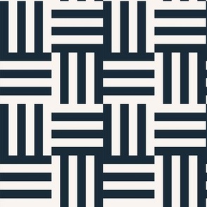 Smaller scale woven checker board in navy blue and cream