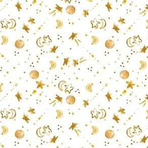 Ditsy Gold and White Moon Stars / Space / Small