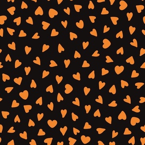 XL Black and Orange Duotone Scattered Hearts Coordinate for Spooky Halloween Monsters, Ghouls and Bats