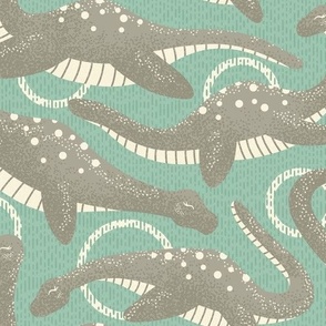 Nessie (Loch Ness Monster) (Grey/Gray on Seafoam)